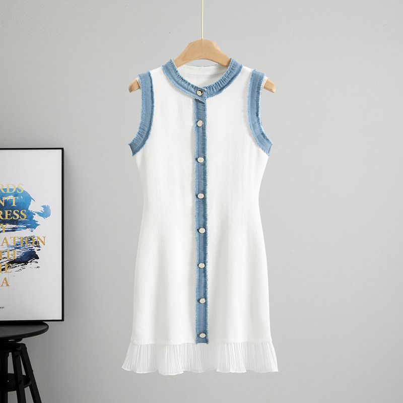 European And American Cross-border Clothing Independent Site Washed Denim Vest Knitted Women's Summer Mid-length_ecoleips.com