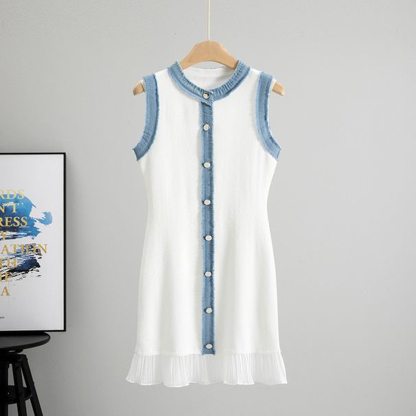 European And American Cross-border Clothing Independent Site Washed Denim Vest Knitted Women's Summer Mid-length_ecoleips.com