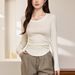 2025 #Selection Of Pure Cotton # Round Neck T-Shirt Women's Long Sleeved 2025 Autumn New Item Irregular Curved Slim Fit And_ecoleips.com