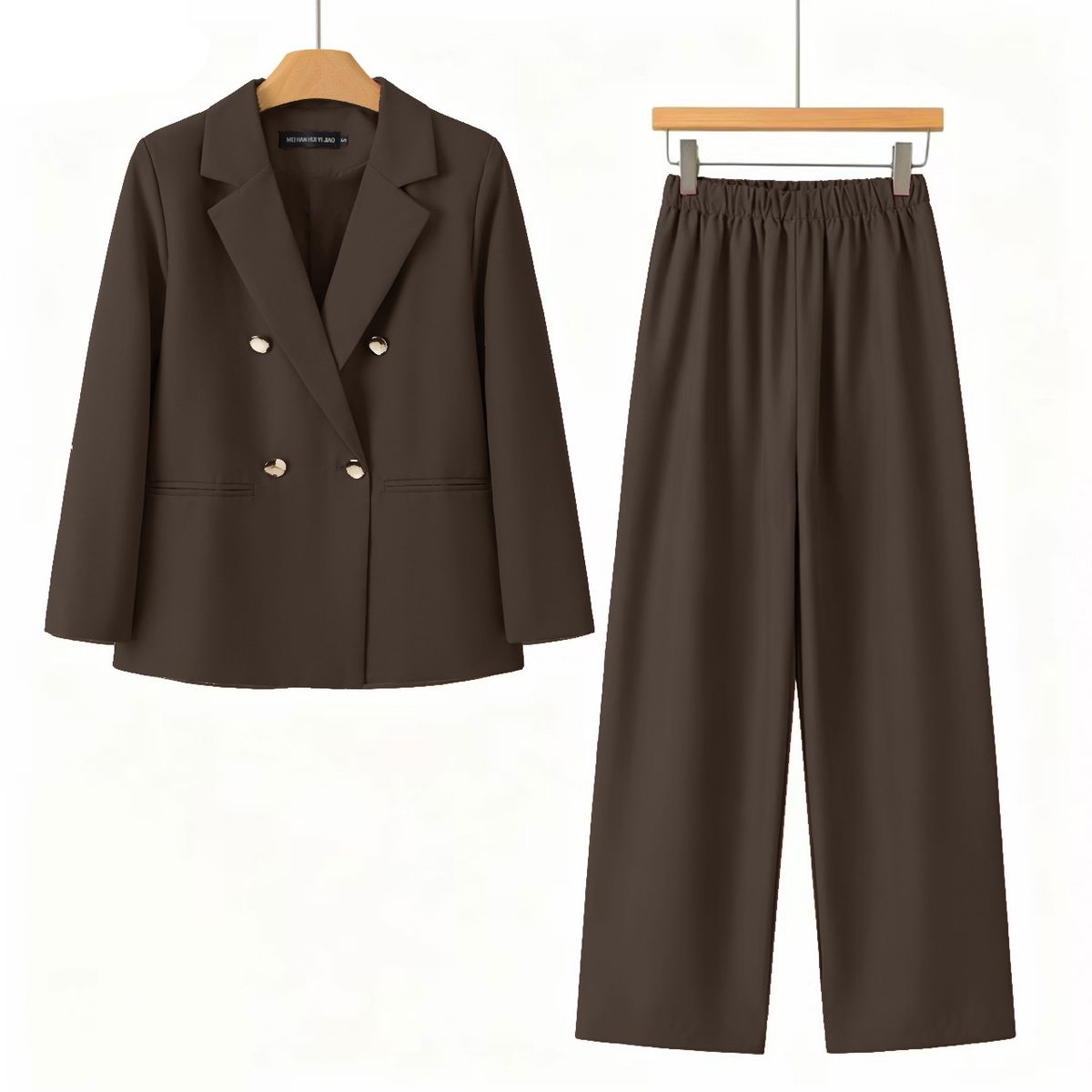 New Korean Style Women's Black Suit Set Elegant Commuter Wear High-Waisted Wide-Leg Pants Slimming Double-Breasted_ecoleips.com