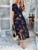 Women's Spring Summer Boho Sexy Deep V Chiffon Printed Short Sleeve Dress_ecoleips.com