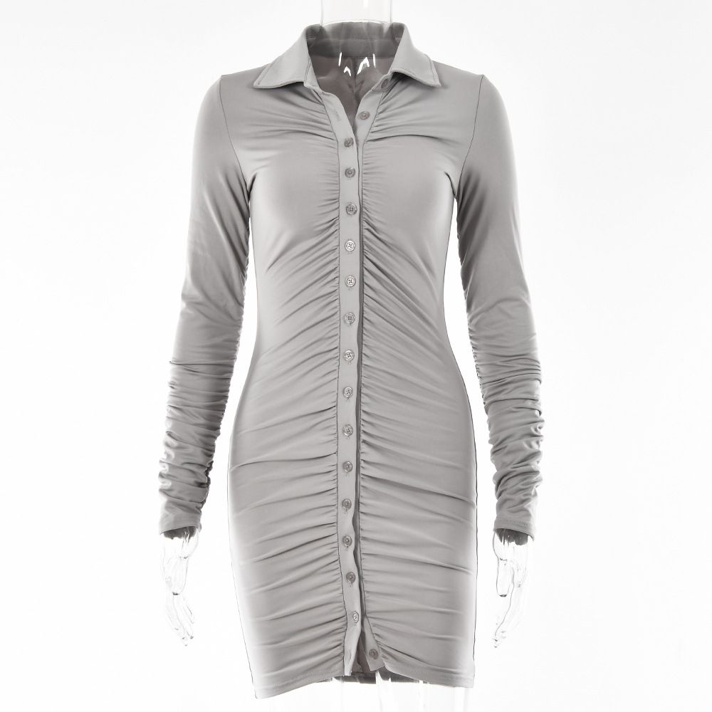 Women Stylish Figure‑Flattering Dress With Single‑Breasted Buttons & Ruched Details_ecoleips.com
