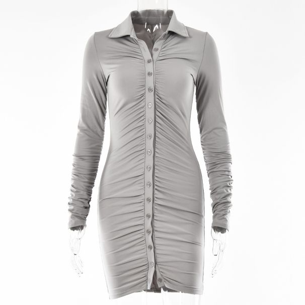 Women Stylish Figure‑Flattering Dress With Single‑Breasted Buttons & Ruched Details_ecoleips.com