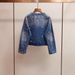 Women's Stylish Slimming Floral Beaded Short Jacket Straight Leg Denim Suit Spring New Arrivals Heavy Duty_ecoleips.com