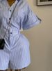K Women's New Fashion Blue And White Striped Loose Shirt Wide Leg Shorts Jumpsuit. No Bags Or Other Accessories_ecoleips.com