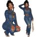 CM9528 Women's Western Style Stretch Casual Denim Suit European American Fashion Washed Burnished Finish Two-piece Outfit_ecoleips.com