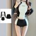 Women's Long Sleeve Two Piece Wetsuit Swimsuit Slimming Korean Style Surfing Suit Conservative Sportswear Sun Protection for Hot Spring_ecoleips.com