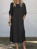 Aria Basics Aria Basics New 2024 European And American Cross-Border Summer Style Loose Casual Solid Color Short Sleeve Cotton Linen Dress_ecoleips.com