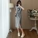 Casual Sports For Women Summer Design Sense Fashionable Gray Short Sleeve Top And Skirt Two-Piece Set_ecoleips.com