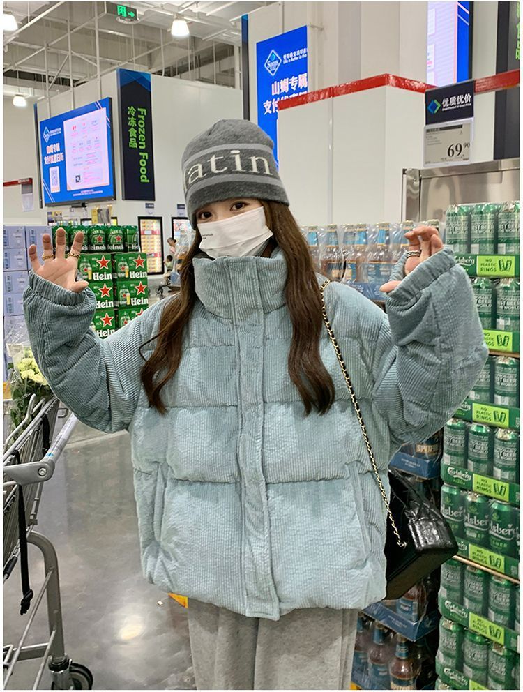 girl Girl Girl 2025 Autumn Winter New Corduroy Cotton For Women Korean Short Thickened Puffer Jacket College Style Coat_ecoleips.com
