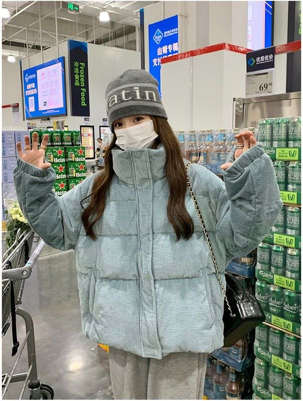 girl Girl Girl 2025 Autumn Winter New Corduroy Cotton For Women Korean Short Thickened Puffer Jacket College Style Coat_ecoleips.com