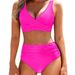Women's Solid Color Backless Pleated Two Piece Swimsuit Comfort And Confidence In The Water Sexy Gathered Bikini Set_ecoleips.com