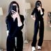 Chic Contrast Trim Tracksuit Set – Long Sleeve Pullover & Slim-Fit Pants (M-3XL, Black) | JackOrdle_ecoleips.com