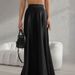 Sexy Temperament Black Fashion Acetate Satin Satin High Waist Loose Floor Length Skirt Casual Skirt_ecoleips.com