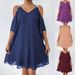 Summer Women's Off-Shoulder Chiffon Dress Solid Color V-Neck Elegant European American Style Stock Photo_ecoleips.com