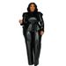 Women's Clothing Plus Size Women's PU Leather Suit Jacket Stand Collar Belt Long Design For Casual And Formal Wear_ecoleips.com