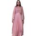 Elegant Long Sleeve Pink Ruffle Wrap Dress For Women - Autumn Cotton-Polyester Blend High Waist Flowy Maxi Dress With Belt (Includes Shawl)_ecoleips.com