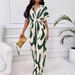 Women's Clothing elegant V neck full body printing bat sleeves wide jumpsuit_ecoleips.com
