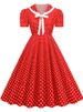 Plaid Printed Vintage Dresses Women Summer Elegant Peter Pan Collar Dot Short Sleeve Party Evening Midi Dress_ecoleips.com