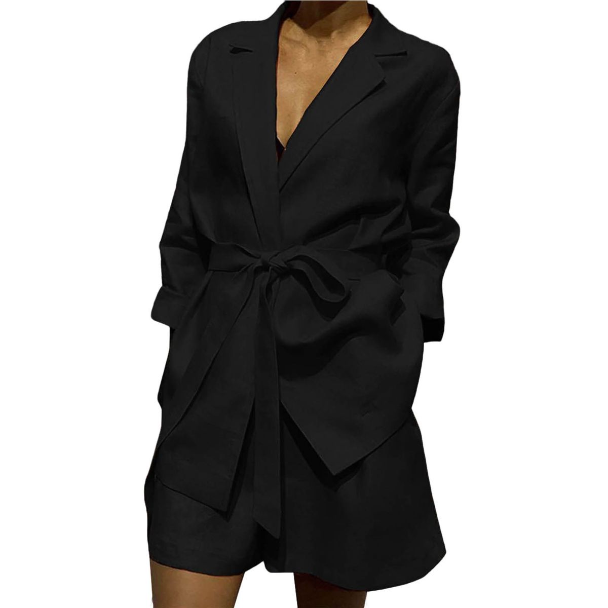 Women's Clothing Autumn New Belted Tops And Shorts Two Piece Suit_ecoleips.com