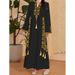 Middle Eastern Cross-border Muslim Women's V-neck Robe, Arabic Ethnic Style Printed Dress, Foreign Trade Model_ecoleips.com