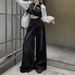 New American-style High-waisted Denim Pants For Women, Designed To Be Slimming Versatile, With Wide Legs And_ecoleips.com