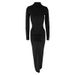 AC610 Early Spring New European And American Sexy Waist Slimming Solid Color Long Elegant Ruched Dress_ecoleips.com