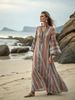 Women's 3D Digital Print Kaftan Long Dress V Neck Three Quarter Sleeve With Long Patch Pocket Fashion_ecoleips.com