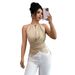 Women's Halter Neck Crossover Sleeveless Top, Slim Fit Solid Color Casual Blouse For Elegant Daily Wear_ecoleips.com