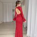Women New Fashion Round Neck Lace Elegant Slim Fit Sexy Backless Formal Evening Party Prom Gown Dress_ecoleips.com
