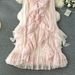 Women's French Holiday Style Cape Cardigan Coat Spring Design Ruffles Slim Fit Long Trumpet Sleeve Chiffon Shirt_ecoleips.com