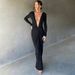 2025 Autumn New Fashion Sexy V-neck Slim Pleated Solid Color Long Sleeve Dress For Women Wholesale_ecoleips.com