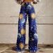 Women's Wide Leg Flare Pants Faux Denim With Five-Pointed Star Print Bohemian Casual Beach Style Cotton Jeans For Spring/Autumn & Summer_ecoleips.com