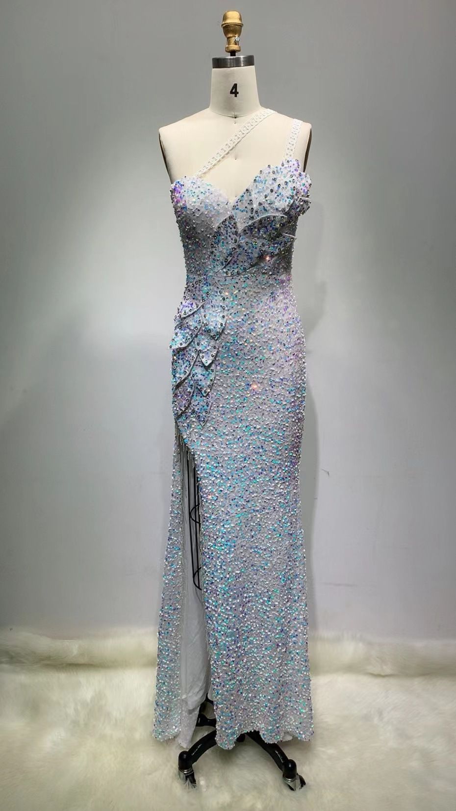 Women's Clothing Sequined Leaf High Slit Dress Stage Host Performance Dress Wedding Dress Evening Dress_ecoleips.com