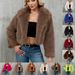 Women's Clothing Women's Faux Fur Short Jacket With Notched Lapel - Elegant Winter Coat For Office & Casual Wear_ecoleips.com