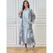 Muslim Abaya Robe Floral Casual Dress Cardigan Two-Piece Set Women's Clothing_ecoleips.com