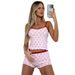 Verve Women's Clothing 2024 Summer New Cherry Print Camisole T-Shirt Shorts Pajama Set_ecoleips.com