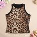 51460 Foreign Trade Cross-Border Sequin Leopard Print Summer Women's Tank Sexy Crop Waist-Exposing Color Block_ecoleips.com