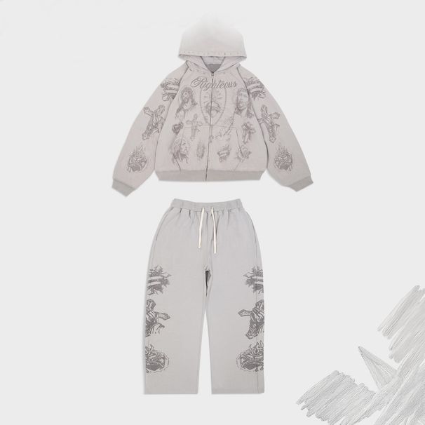 Unisex American Retro Hip Hop Style Printed Loose Casual Pants Trendy And Unique Sweatshirt for Women_ecoleips.com