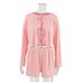 Pink Knitted Lace-Up Long-Sleeve Shorts Loose Pajama Two-Piece Set European And American Autumn New Home Wear_ecoleips.com