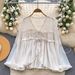 Women's Chiffon Blouse V Neck Tie Waist Lantern Sleeve Thin Mesh Shirt French Gentle Style 2025 Autumn New Selected Top_ecoleips.com