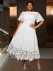 plus Size Women's Floral Lace Embroidered Dress Elegant Mesh Midi Gown with Waist Tie Breathable A-Line Special Occasion Party Dress_ecoleips.com