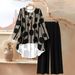 Women's Polka Dot Print Two Piece Set Elegant Casual Loose Fitting Long Sleeved Top with Pants for Spring/Summer_ecoleips.com
