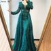 Women's Clothing Wine Red Banquet Dress Long Sleeve Sexy V Neck Fishtail Slim Host Toast Dress_ecoleips.com