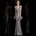 Women's Clothing Slim Fishtail Evening Dress New Autumn Bright Champagne Color Celebrity Host Elegant Slim Temperament Dress_ecoleips.com