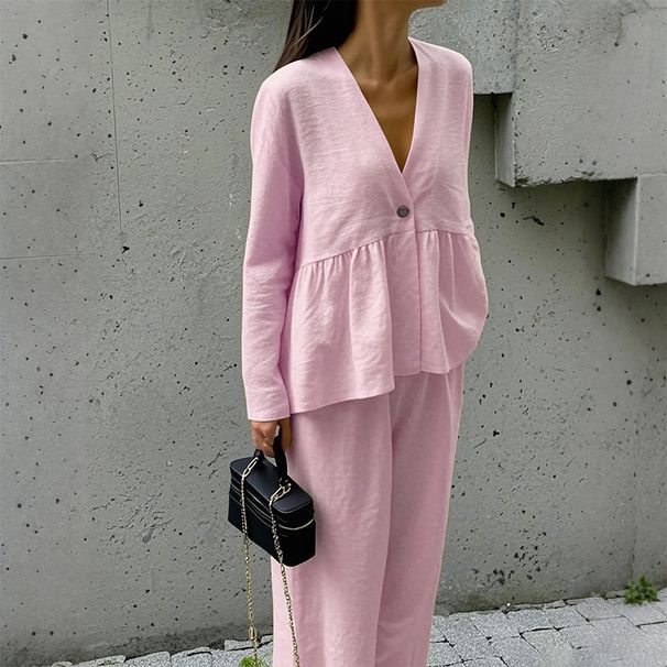 DiYun European American Casual Vacation Long-Sleeve T-Shirt And Straight Pants Two-Piece Women's Set 2025_ecoleips.com