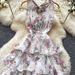 Women's Clothing Women's Romantic V-Neck Halter Neck Floral Dress Summer Style Sleeveless Ruffle Cake Skirt Slimming_ecoleips.com