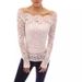 Women's Clothing Off Shoulder Lace One Shoulder Collar Long Sleeved Hollow Lace Shirt_ecoleips.com