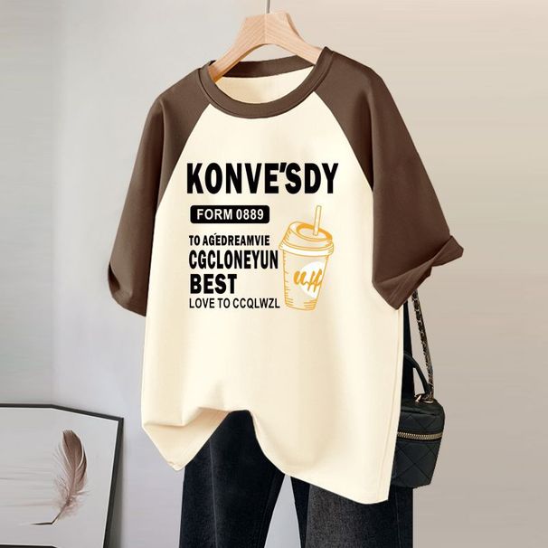 Women's Clothing Splicing Heavyweight Short Sleeved Men's And Women's Simple Breathable Bottoming Shirt With Round Neck Cotton T Shirt_ecoleips.com