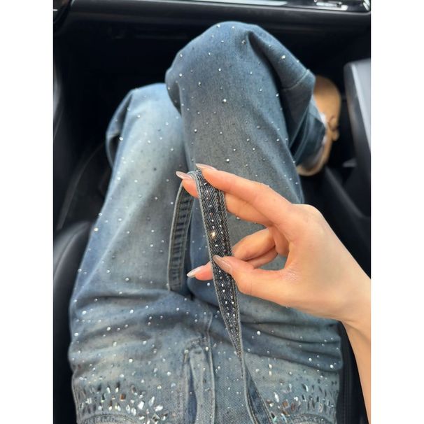 New Heavy Industry Straight Jeans Women's Spring And Autumn Design Hot Diamond High Waist Loose Skinny Narrow Wide Leg Pants_ecoleips.com